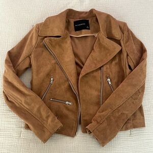 tan brown moto faux-suede jacket